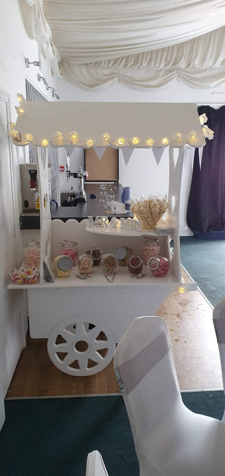 sweet cart for hire from SOS Entertainment, filled with sweets for wedding