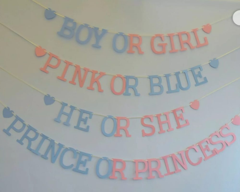 gender reveal party, banners