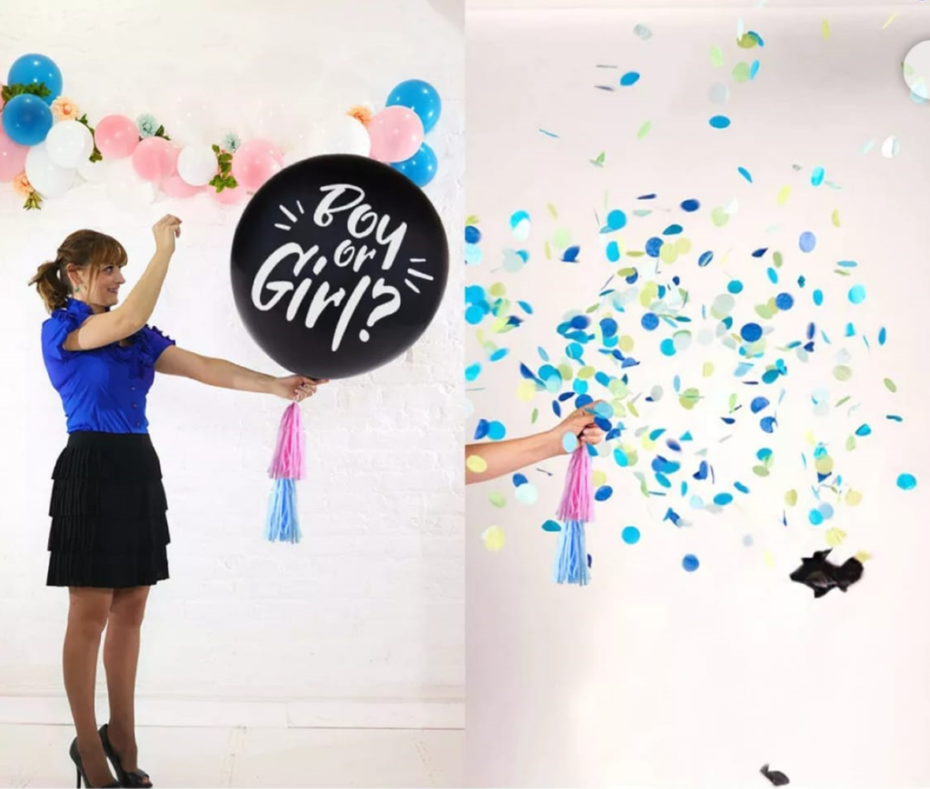 gender reveal balloon with confetti