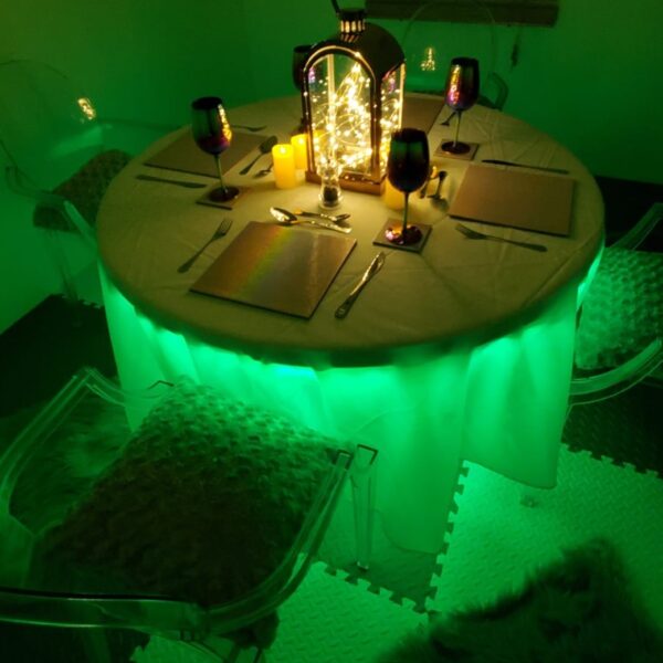 romantic proposal ideas, light up dining table, igloo dome