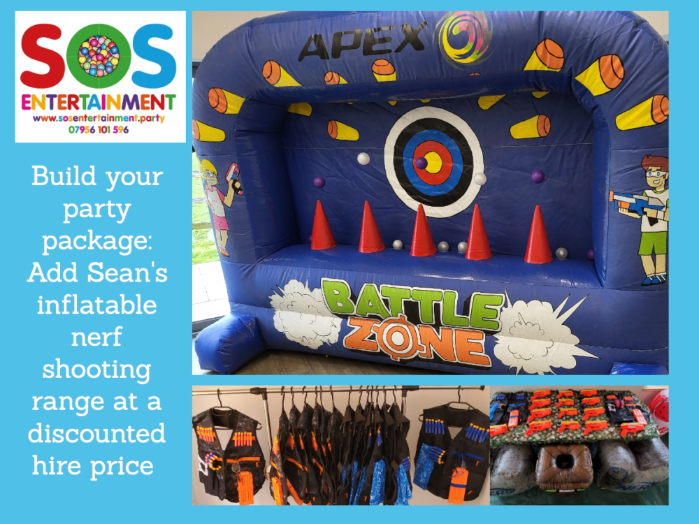 inflatable nerf shooting range, inflatable zone to hire, nerf parties in Kent