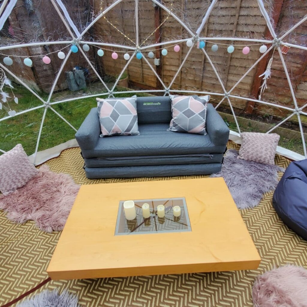 igloo dome with cosy set up for bank holiday weekend