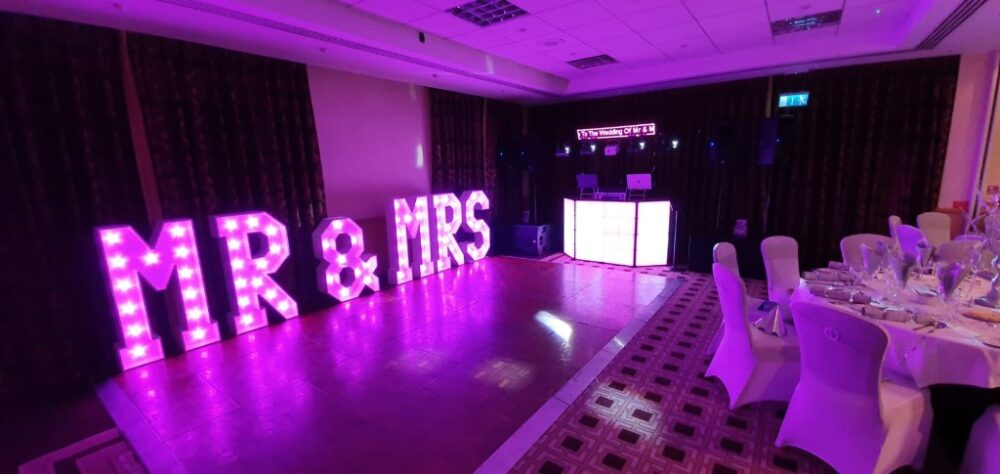 mr and mrs wedding lights, for hire in kent and sussex