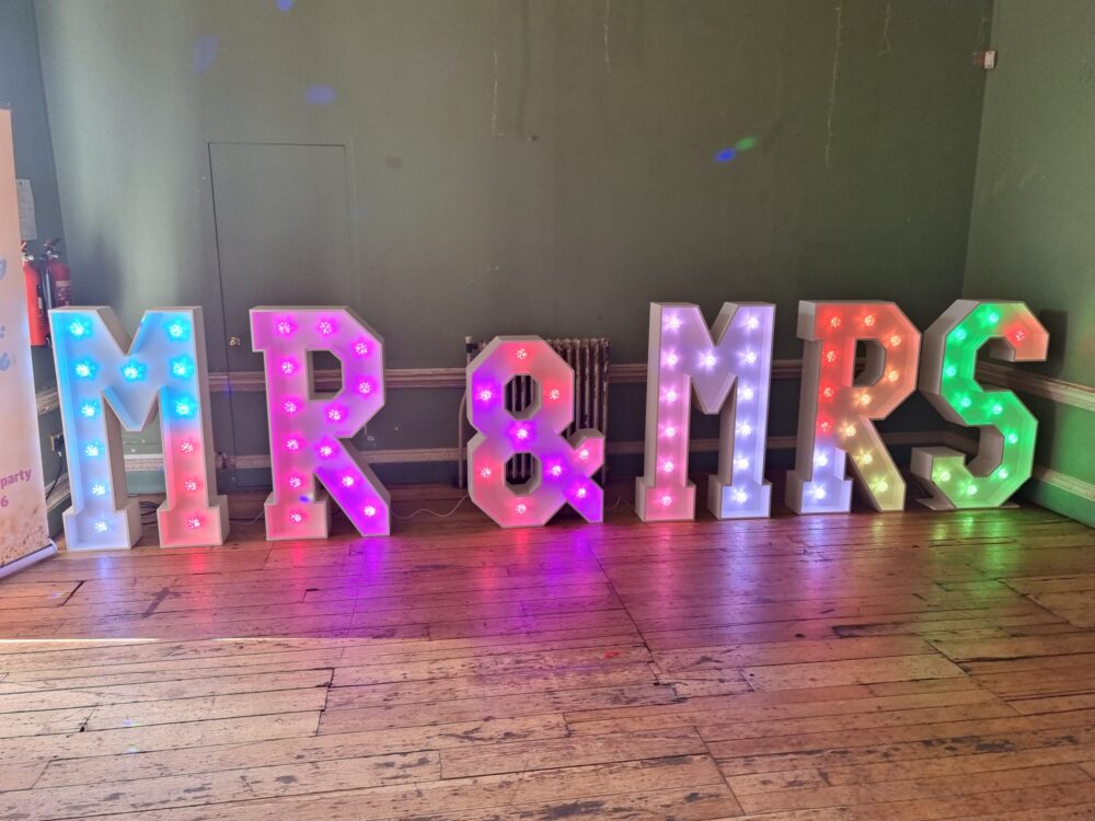mr and mrs lights, wedding hire packages available
