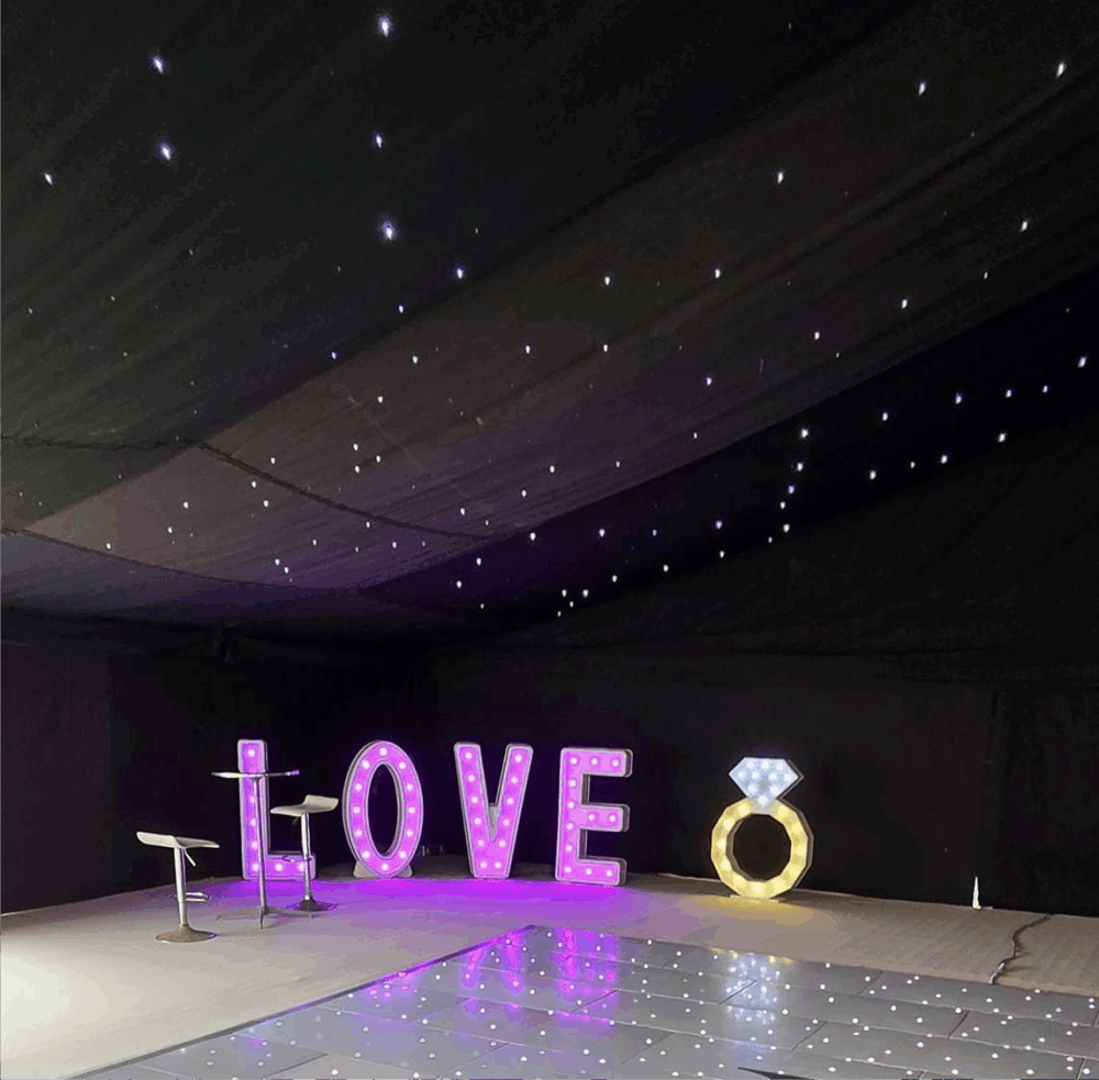 engagement ring party lights, hire in sussex
