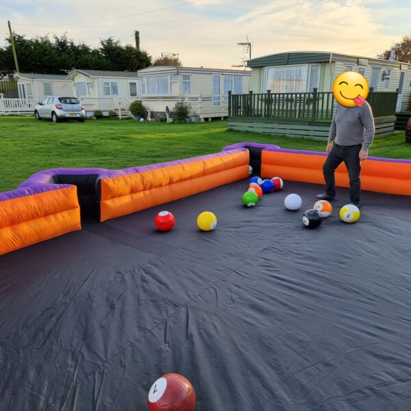 inflatable snooker football game, hire our foot pool game, party & event hire