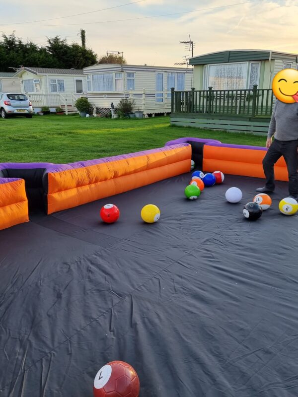 inflatable snooker football game, hire our foot pool game, party & event hire