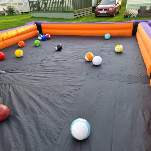 inflatable snooker football game, hire our foot pool game, party & event hire