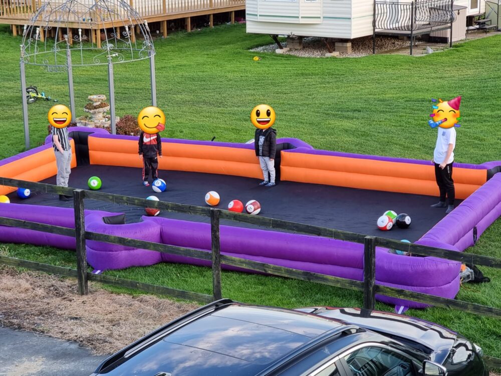 inflatable snooker football game, hire our foot pool game, party & event hire Kent