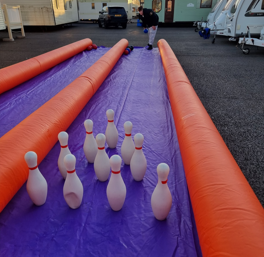 inflatable bowling lane, hire at home with accessories included, Kent, Sussex, Essex, London