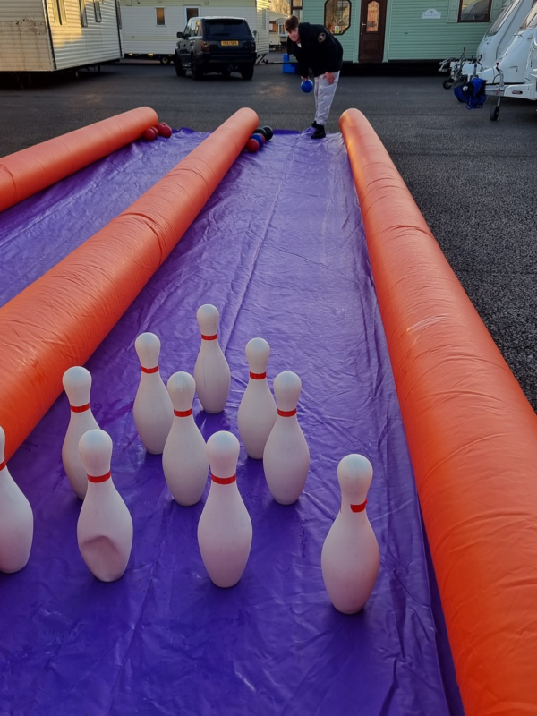 inflatable bowling lane, hire at home with accessories included, Kent, Sussex, Essex, London