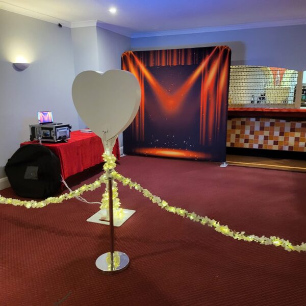 heart photo booth hire, photo booth hire near me, photo booth backdrop hire