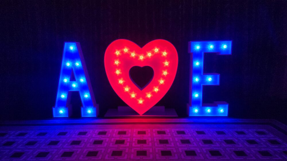 light up letters to hire with heart