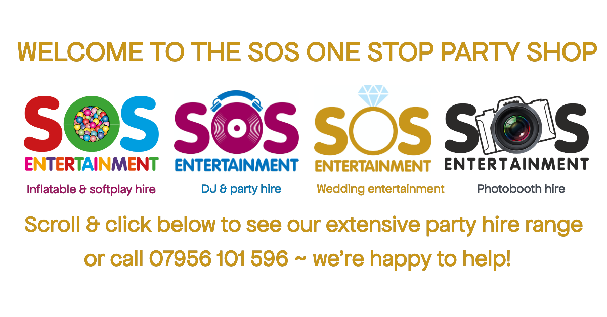 Image shows welcome message for sos entertainment party hire online shop