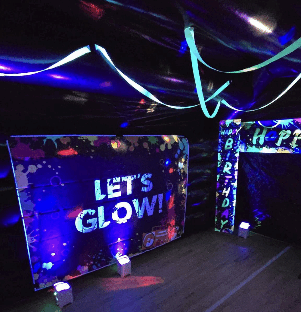 inflatable nightclub with UV lights, sussex
