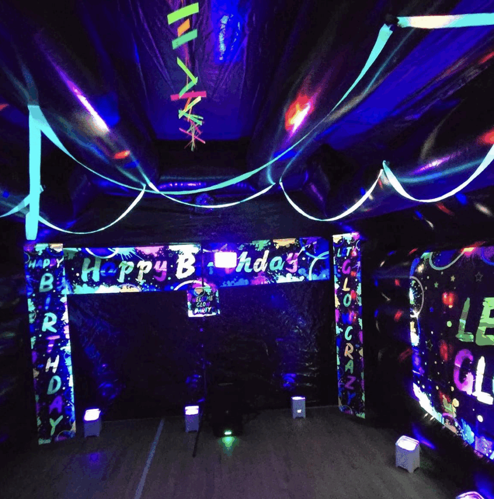 inflatable nightclub with UV lights, east sussex