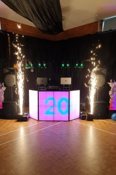 disco with lights and pyrotechnics